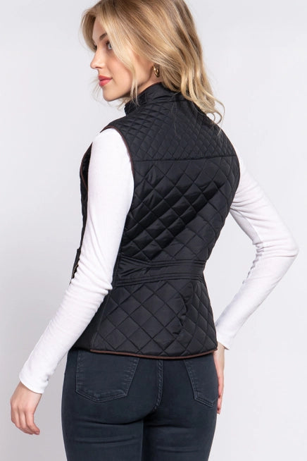 Suede Piping Detail Quilted Vest