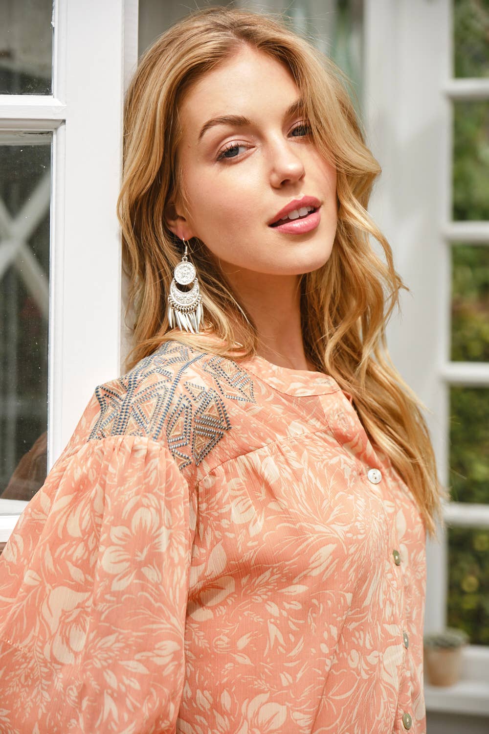 Chiffon Floral Embroidered Shoulder Blouse