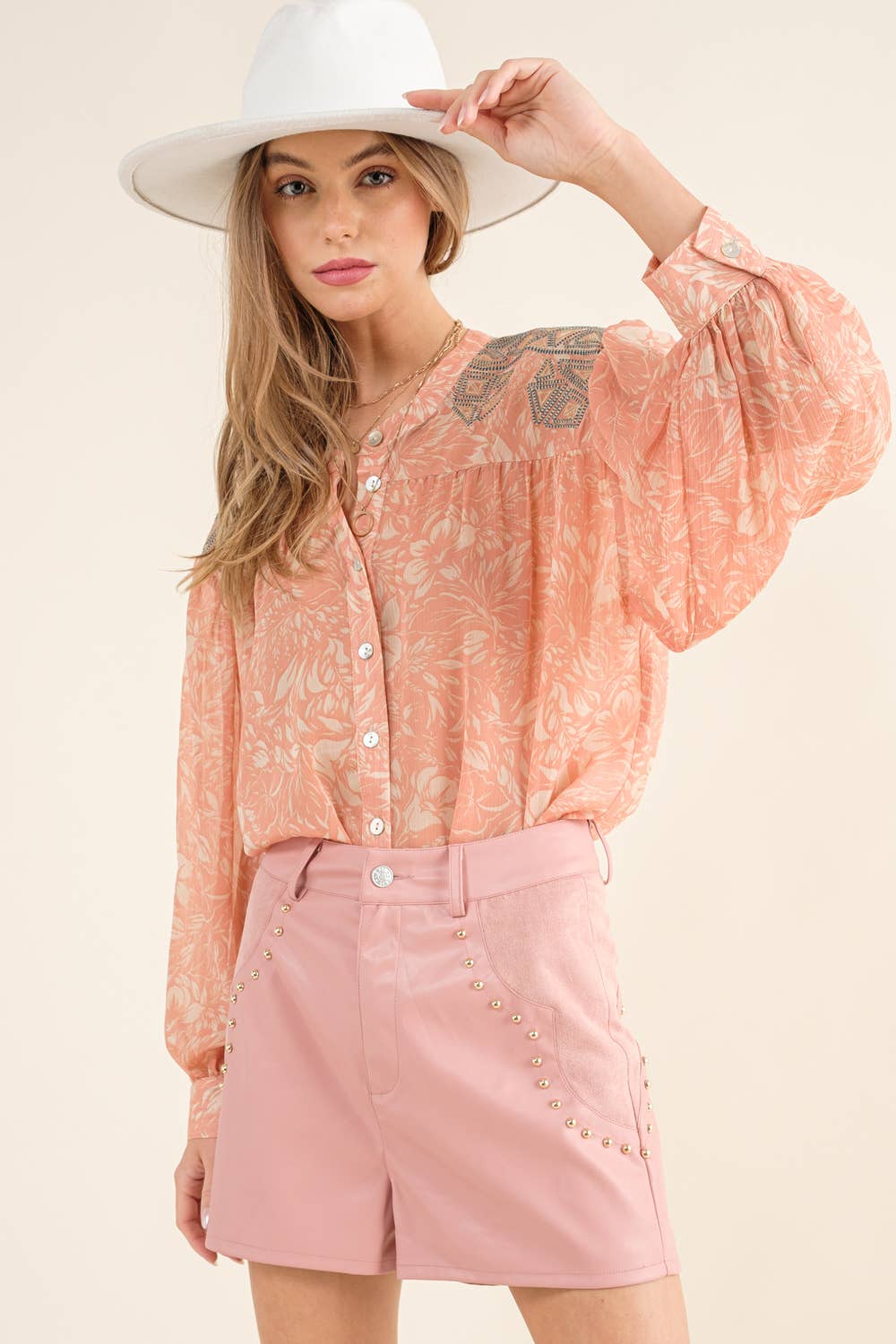Chiffon Floral Embroidered Shoulder Blouse