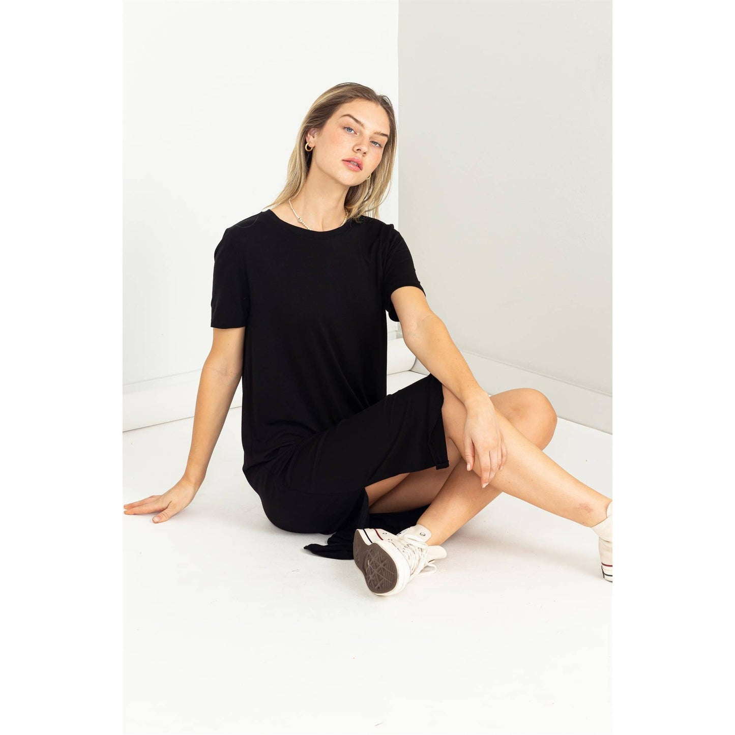 Soft midi T-Shirt Dress in Black