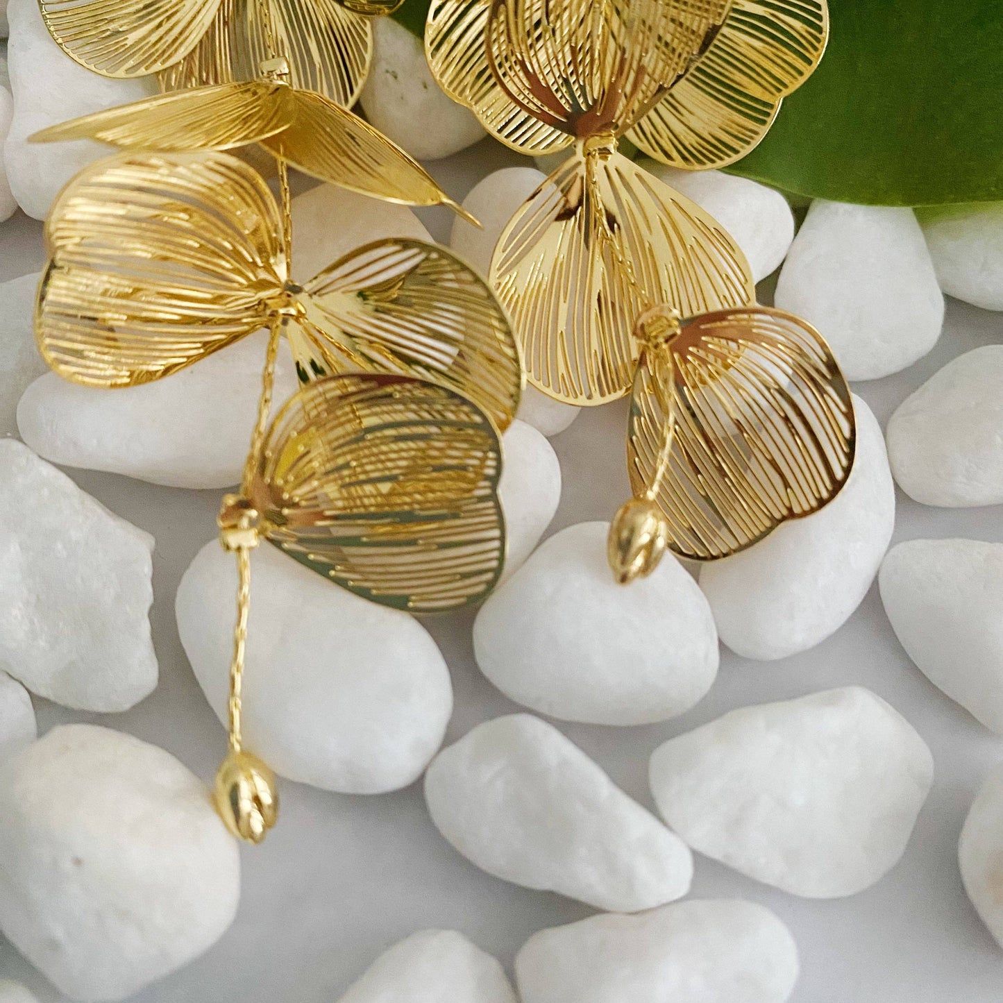 Filigree Flower Drop Earrings in Gold