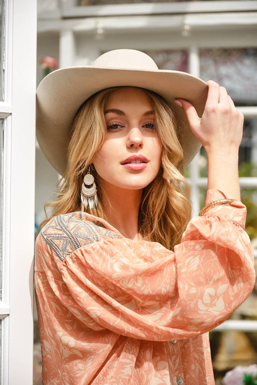 Chiffon Floral Embroidered Shoulder Blouse