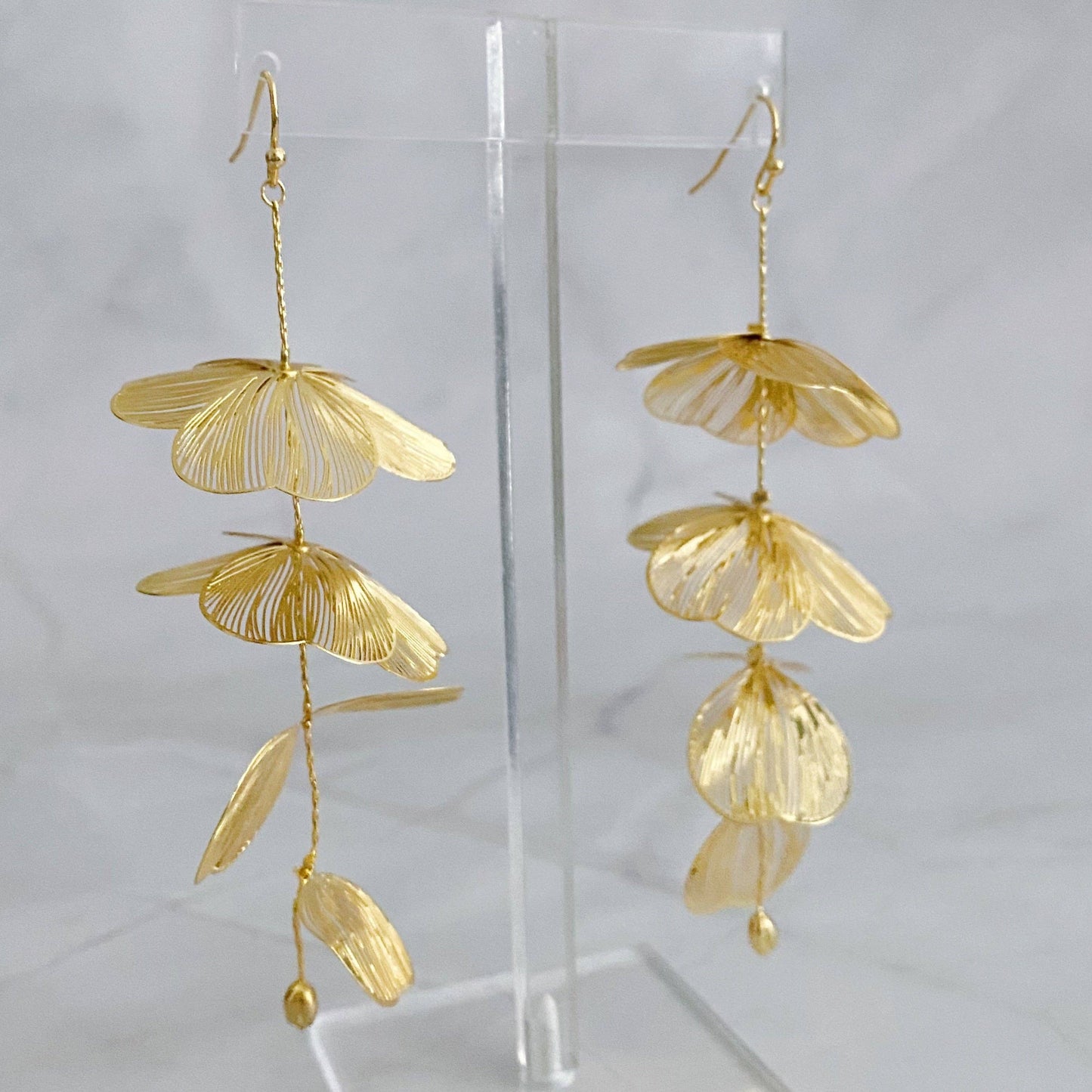 Filigree Flower Drop Earrings in Gold