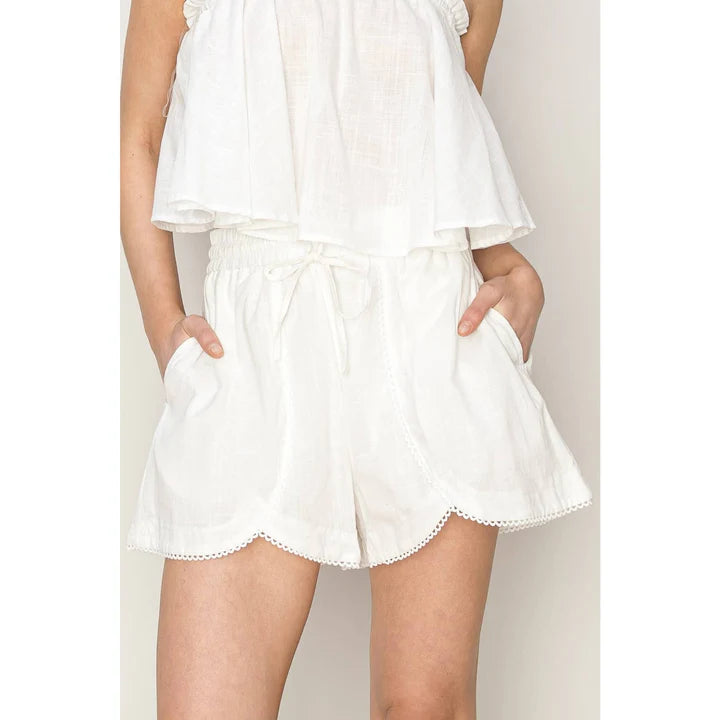 Cotton Tulip Hem Shorts In White