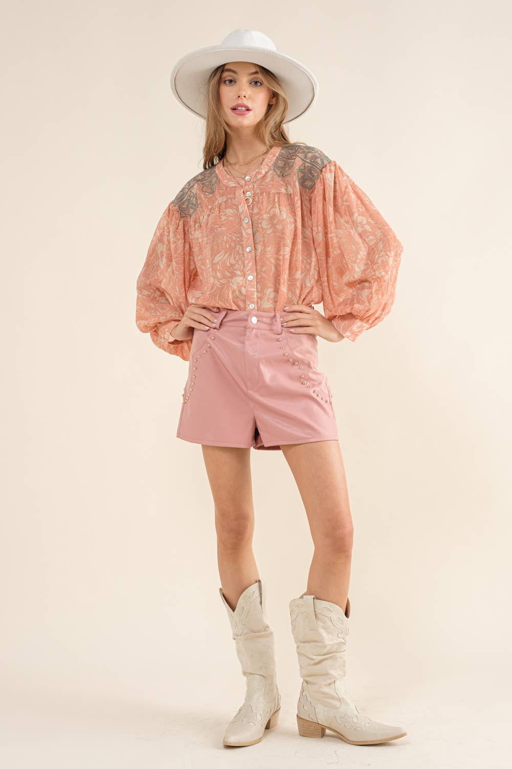 Chiffon Floral Embroidered Shoulder Blouse