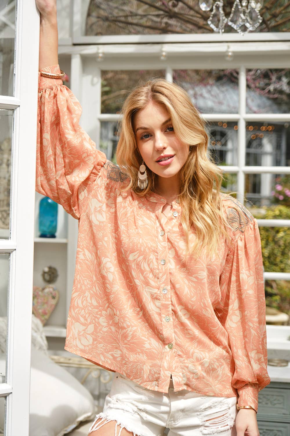 Chiffon Floral Embroidered Shoulder Blouse