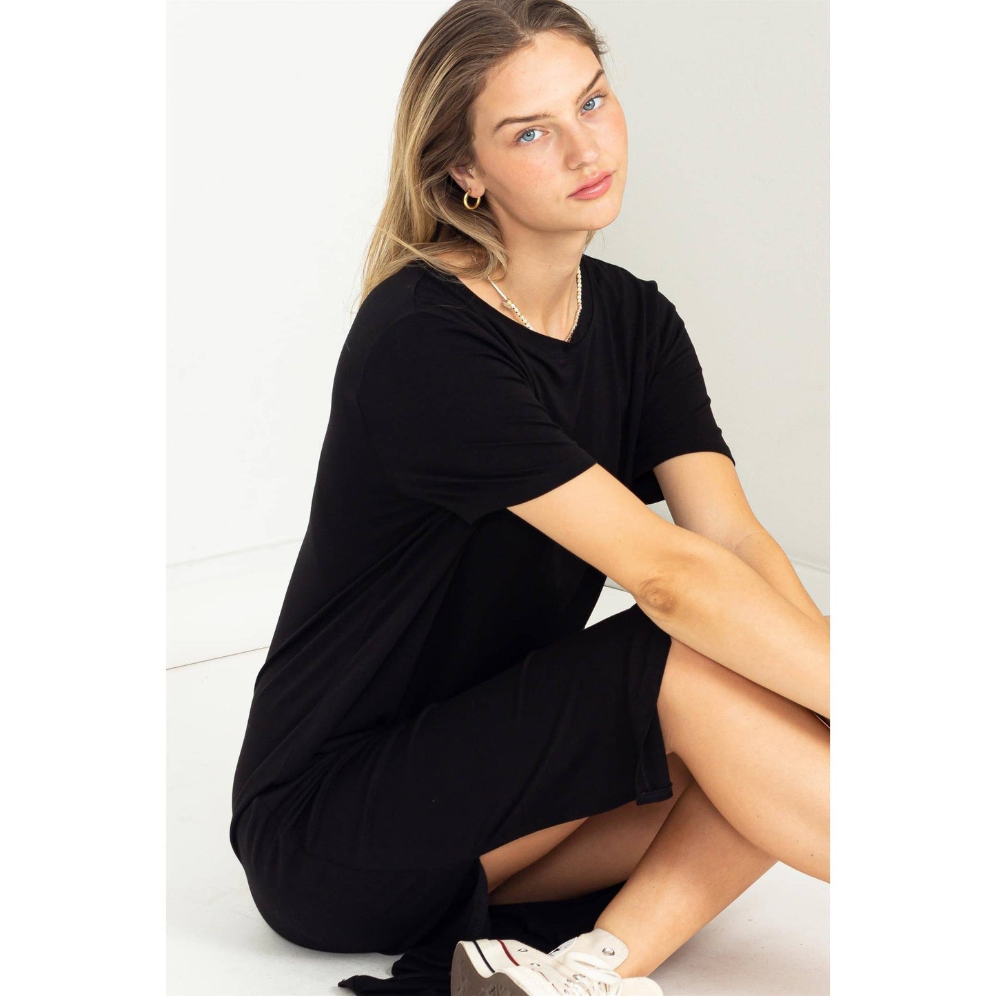Soft midi T-Shirt Dress in Black