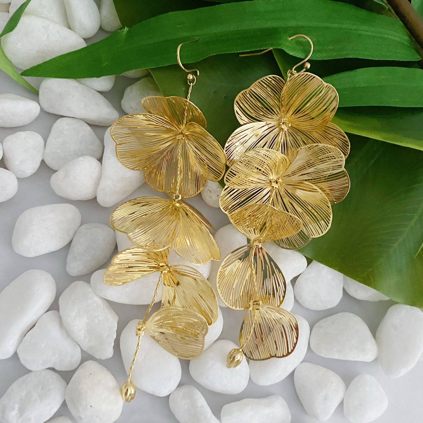 Filigree Flower Drop Earrings in Gold