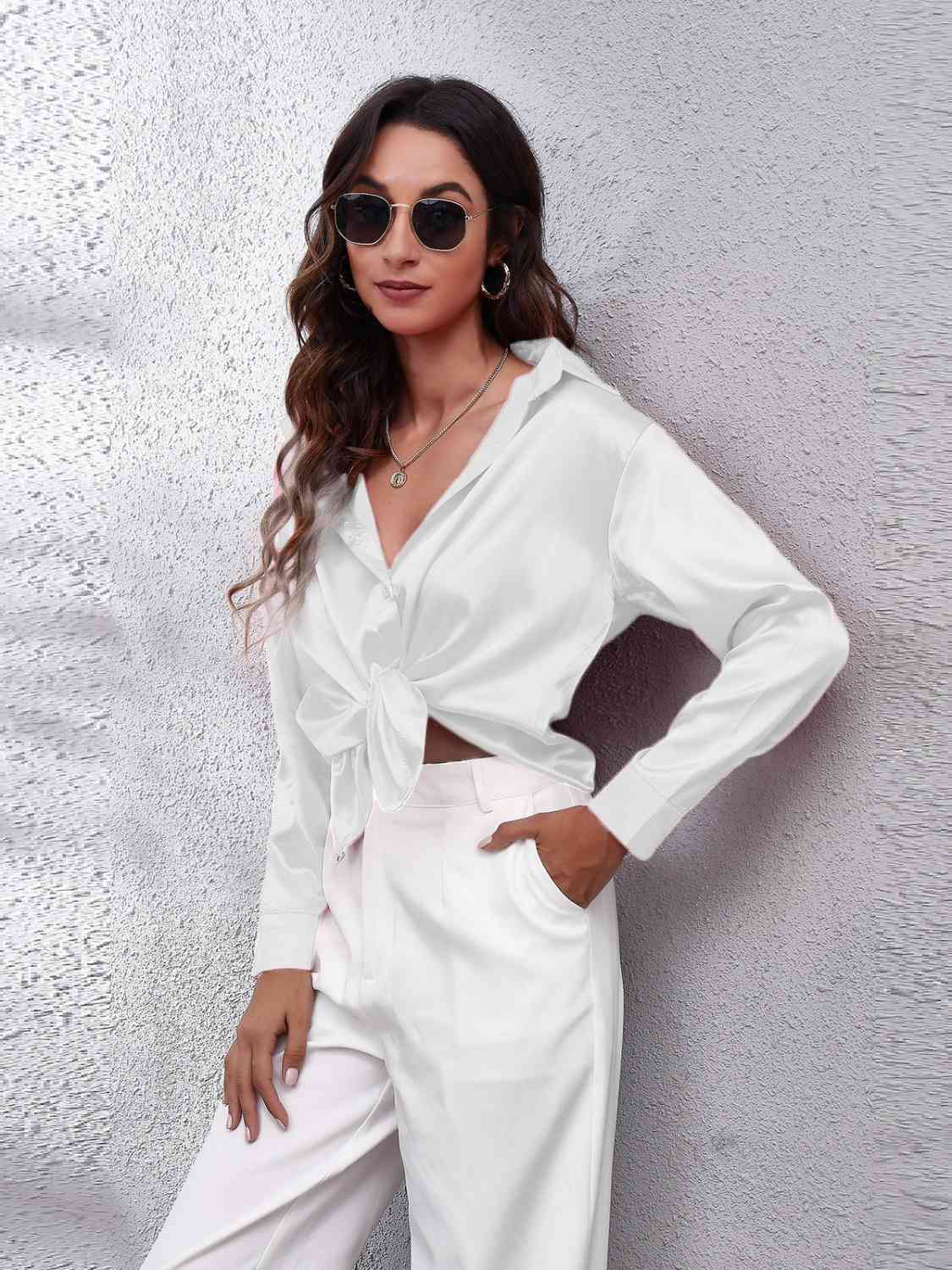 90's Favorite Satin Button Down Blouse