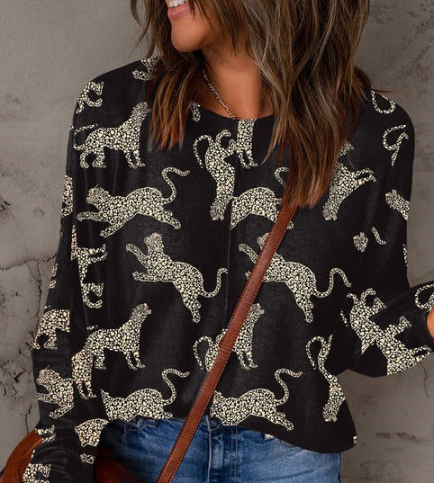 Animal Print Round Neck Top