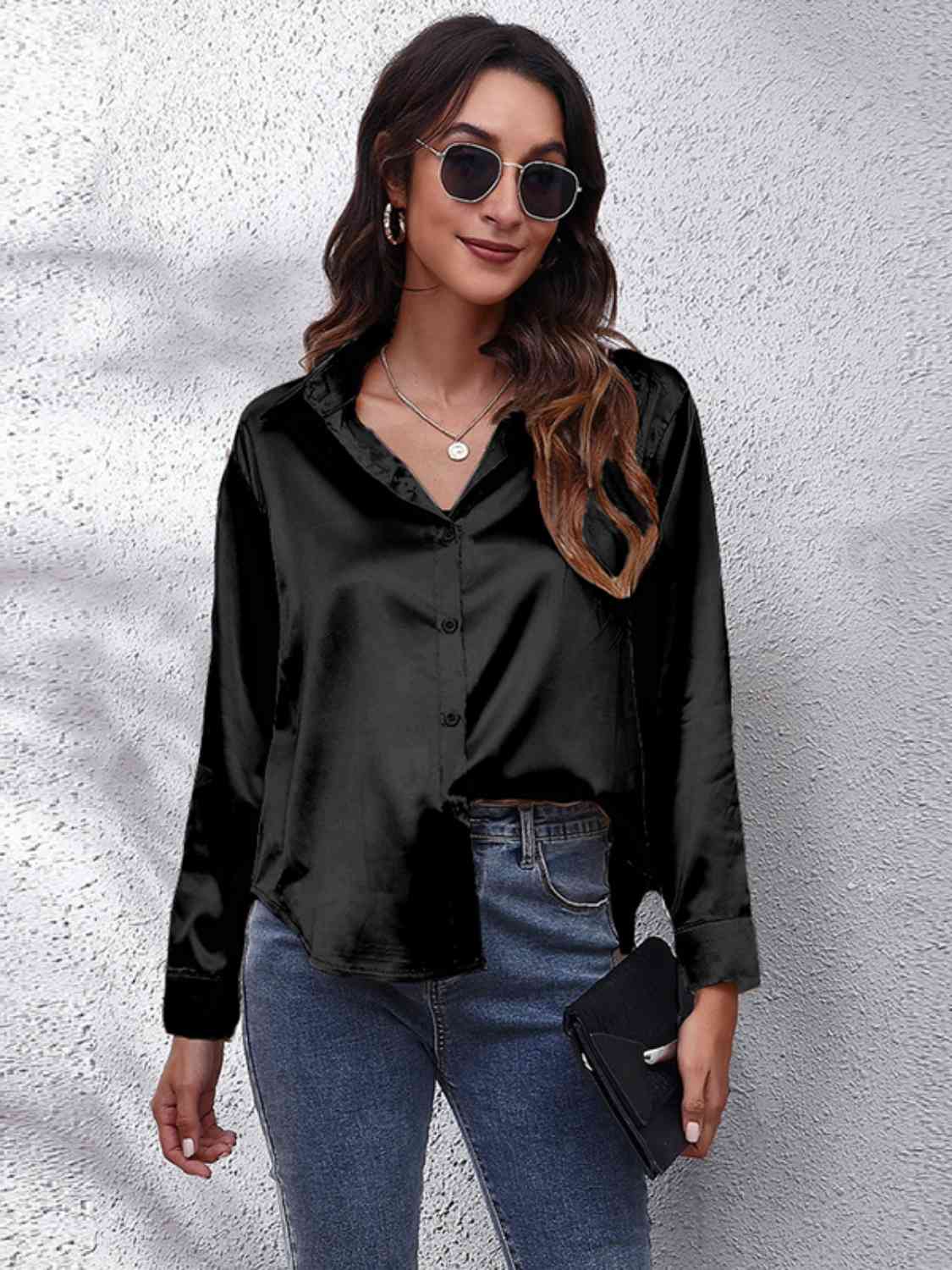 90's Favorite Satin Button Down Blouse