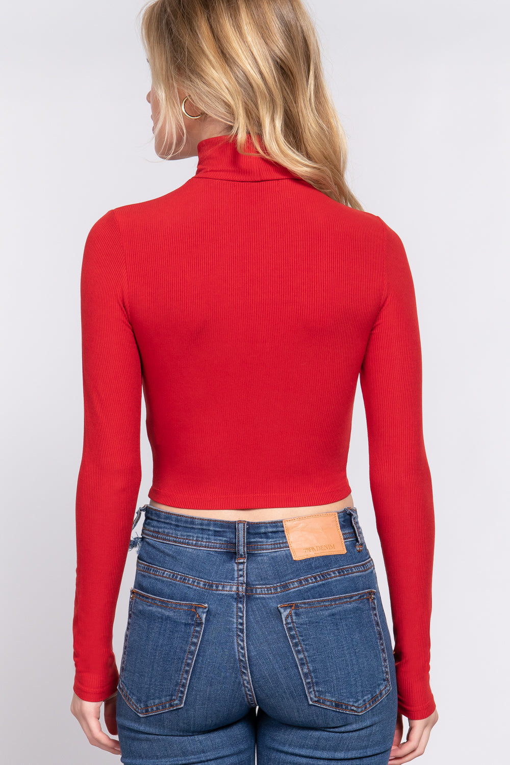 Long Sleeve Turtle Neck Rib Crop Knit Top