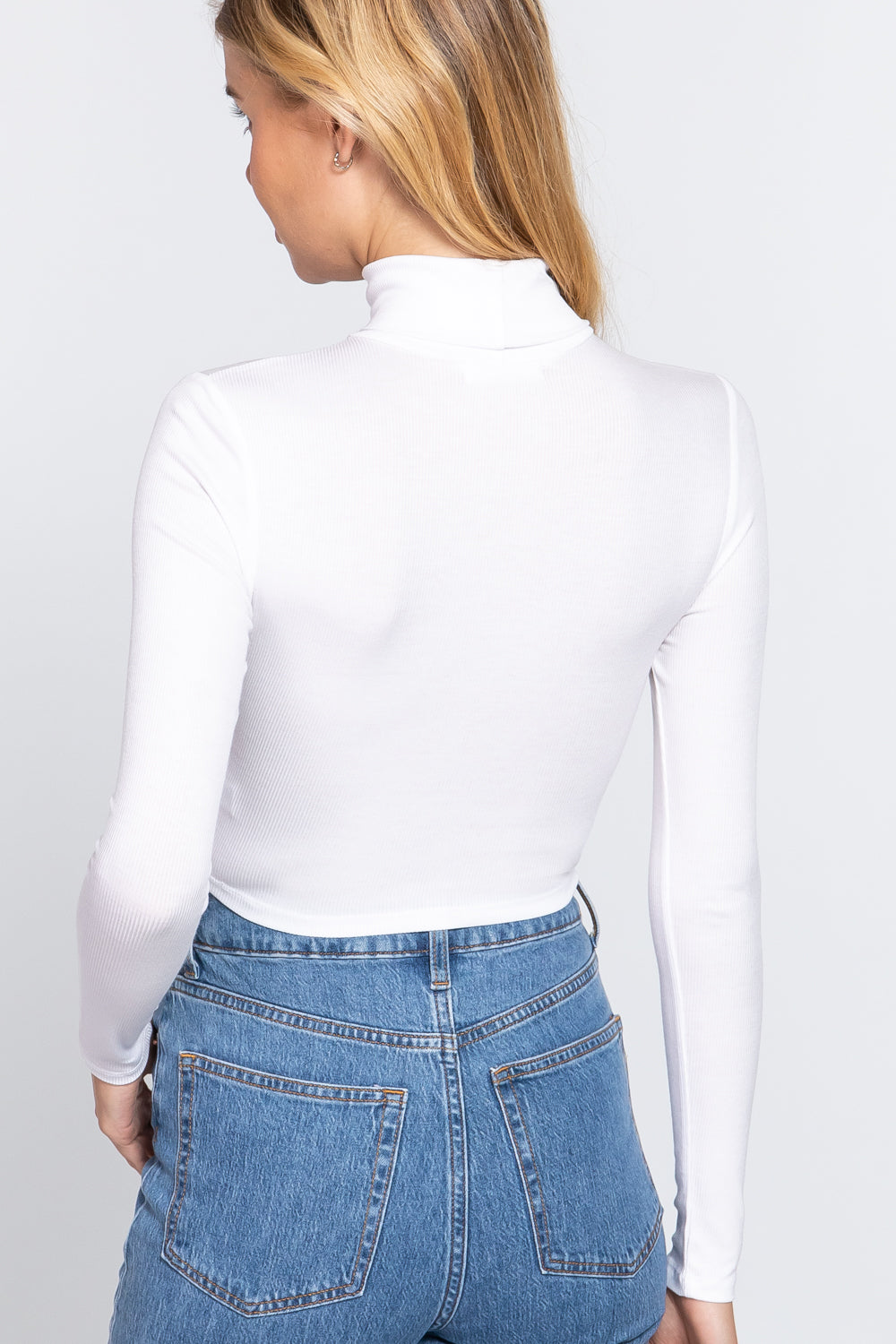 Long Sleeve Turtle Neck Rib Crop Knit Top