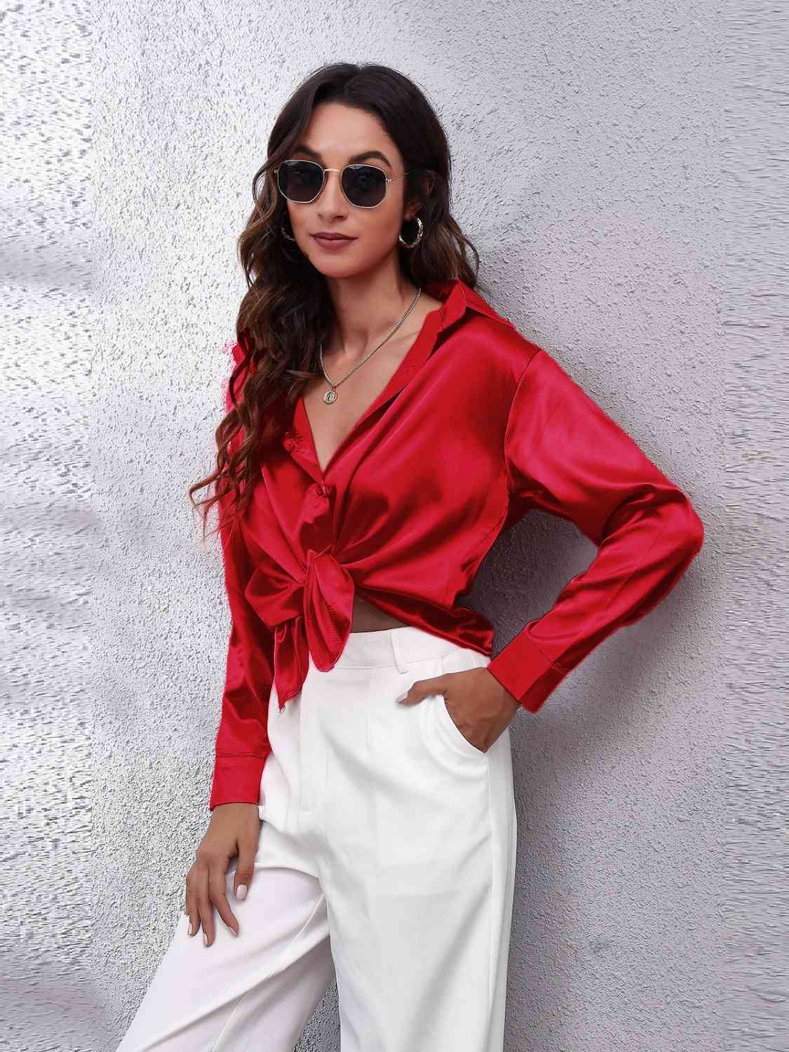 90's Favorite Satin Button Down Blouse