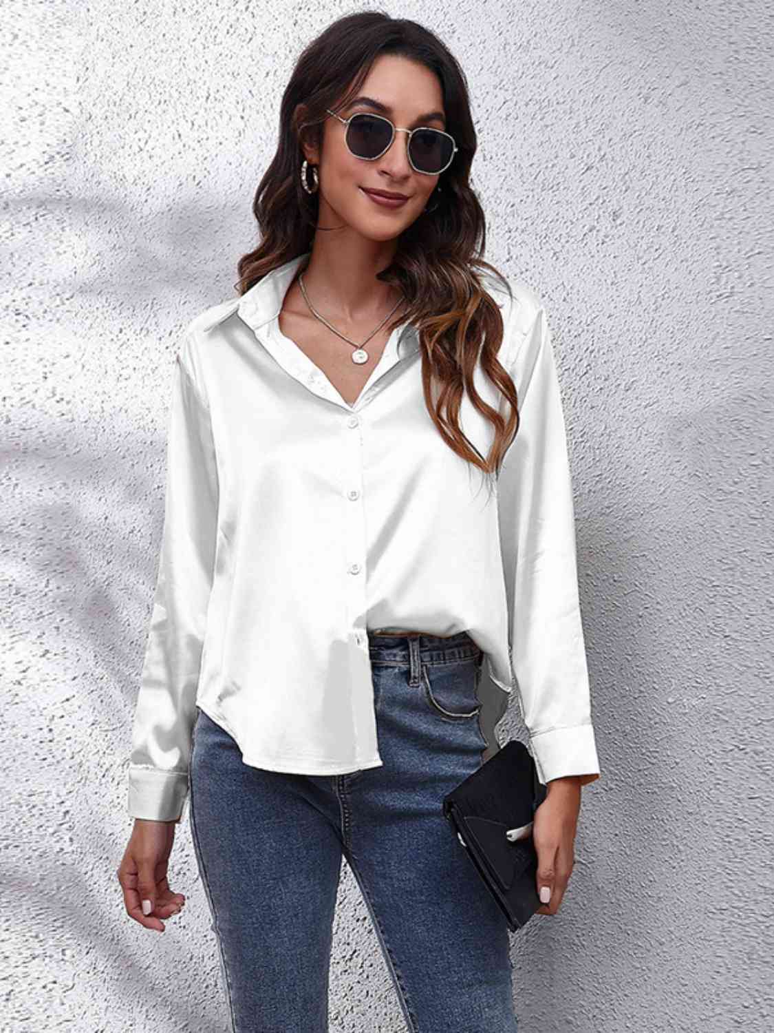 90's Favorite Satin Button Down Blouse