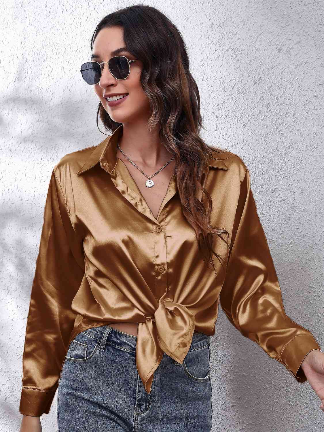 90's Favorite Satin Button Down Blouse