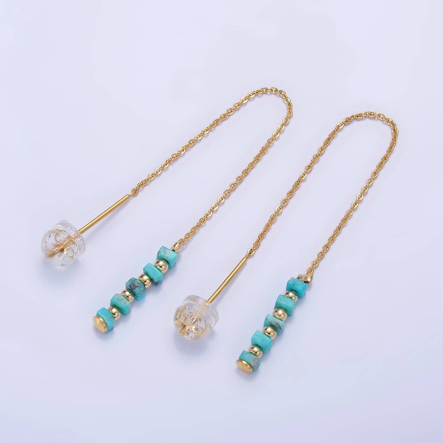 16K Gold Filled Turquoise Gemstone Chain Threader Earrings