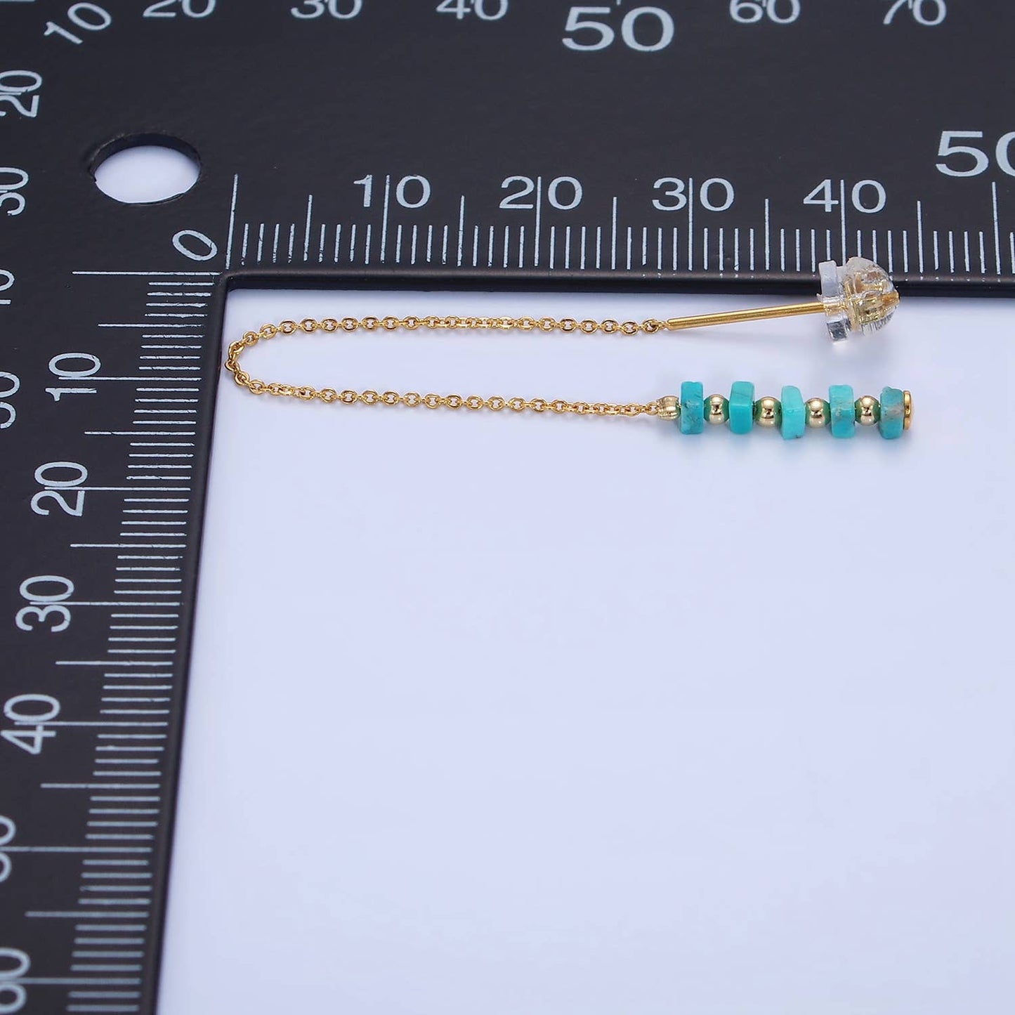 16K Gold Filled Turquoise Gemstone Chain Threader Earrings