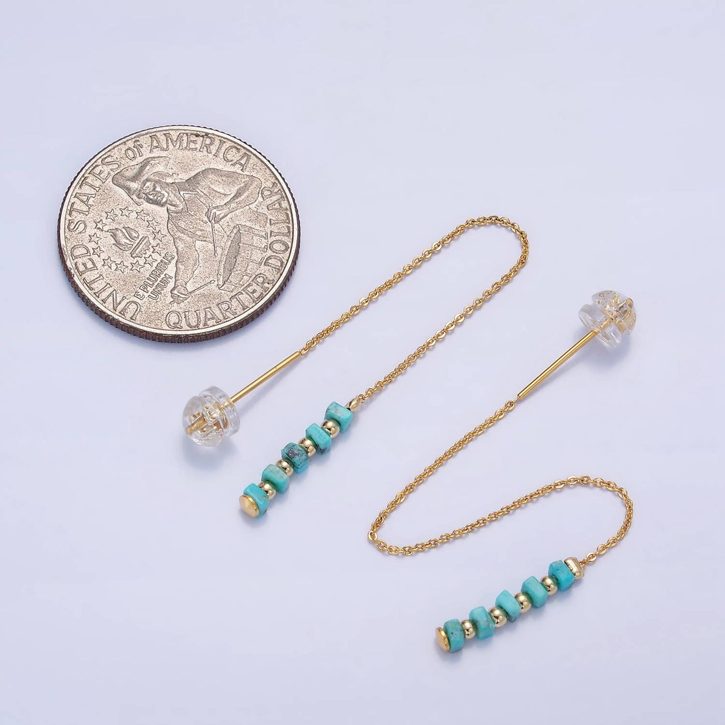16K Gold Filled Turquoise Gemstone Chain Threader Earrings